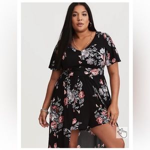 BLACK FLORAL CHALLIS OVERSKIRT ROMPER